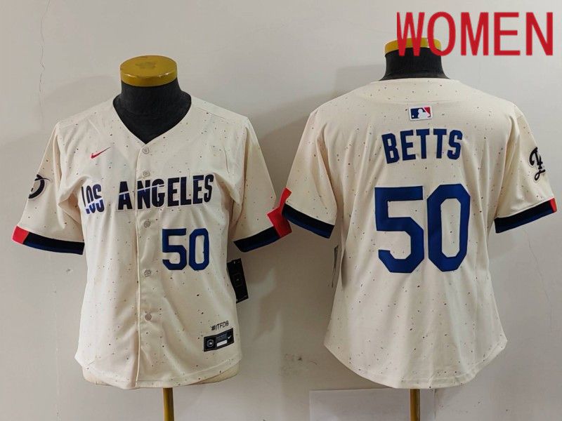 Women Los Angeles Dodgers #50 Betts Cream Fashion Nike Game MLB Jersey style 7034